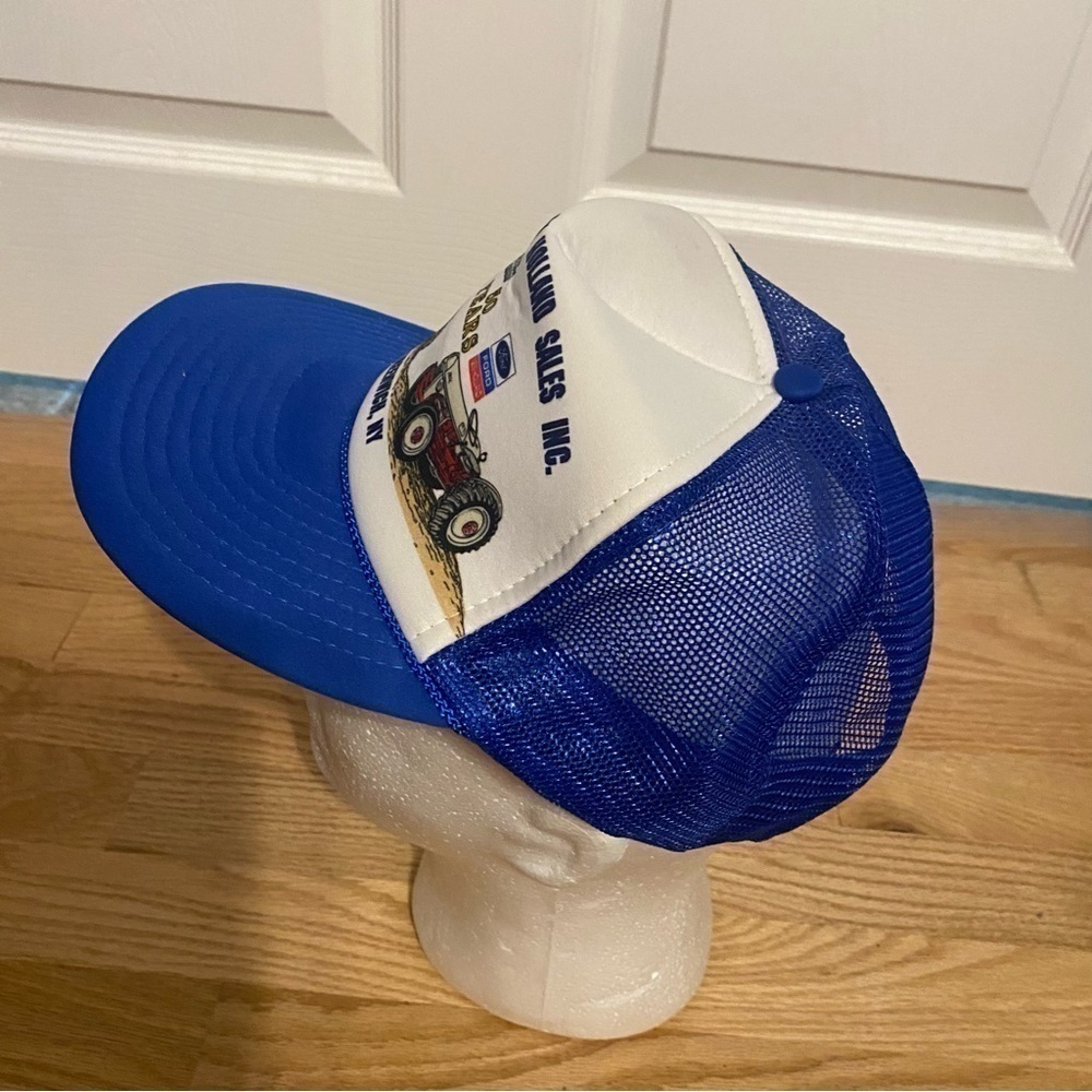 Vintage Ford New Holland Tractor Puffy Trucker Hat SnapBack Mesh Blue White - Picture 6 of 12
